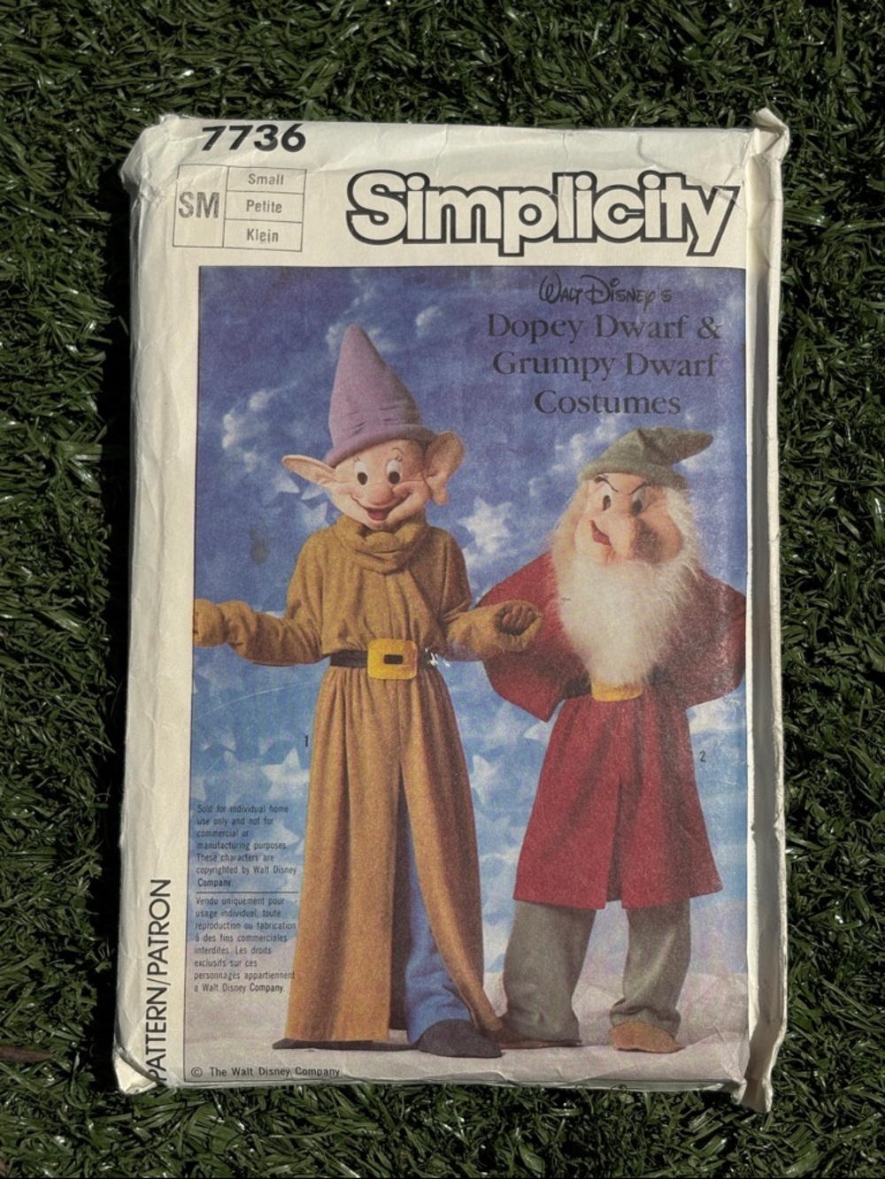 VTG 1980s Simplicity 7736 Dopey & Grumpy Dwarf Costume Pattern Size Small Uncut